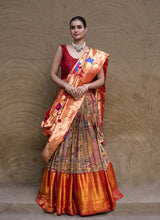 Ramayna Theme Kanchi Pattu Kalamkari Lehenga with Pure Silk Paithani Dupatta