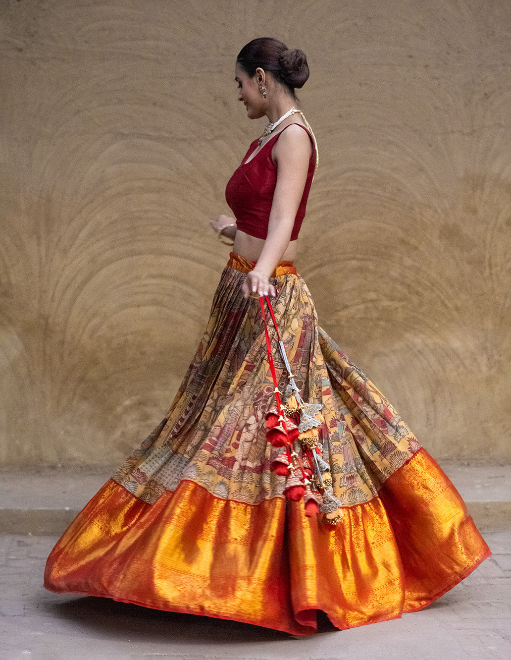 Ramayna Theme Kanchi Pattu Kalamkari Lehenga with Pure Silk Paithani Dupatta