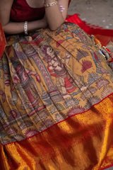 Ramayna Theme Kanchi Pattu Kalamkari Lehenga with Pure Silk Paithani Dupatta