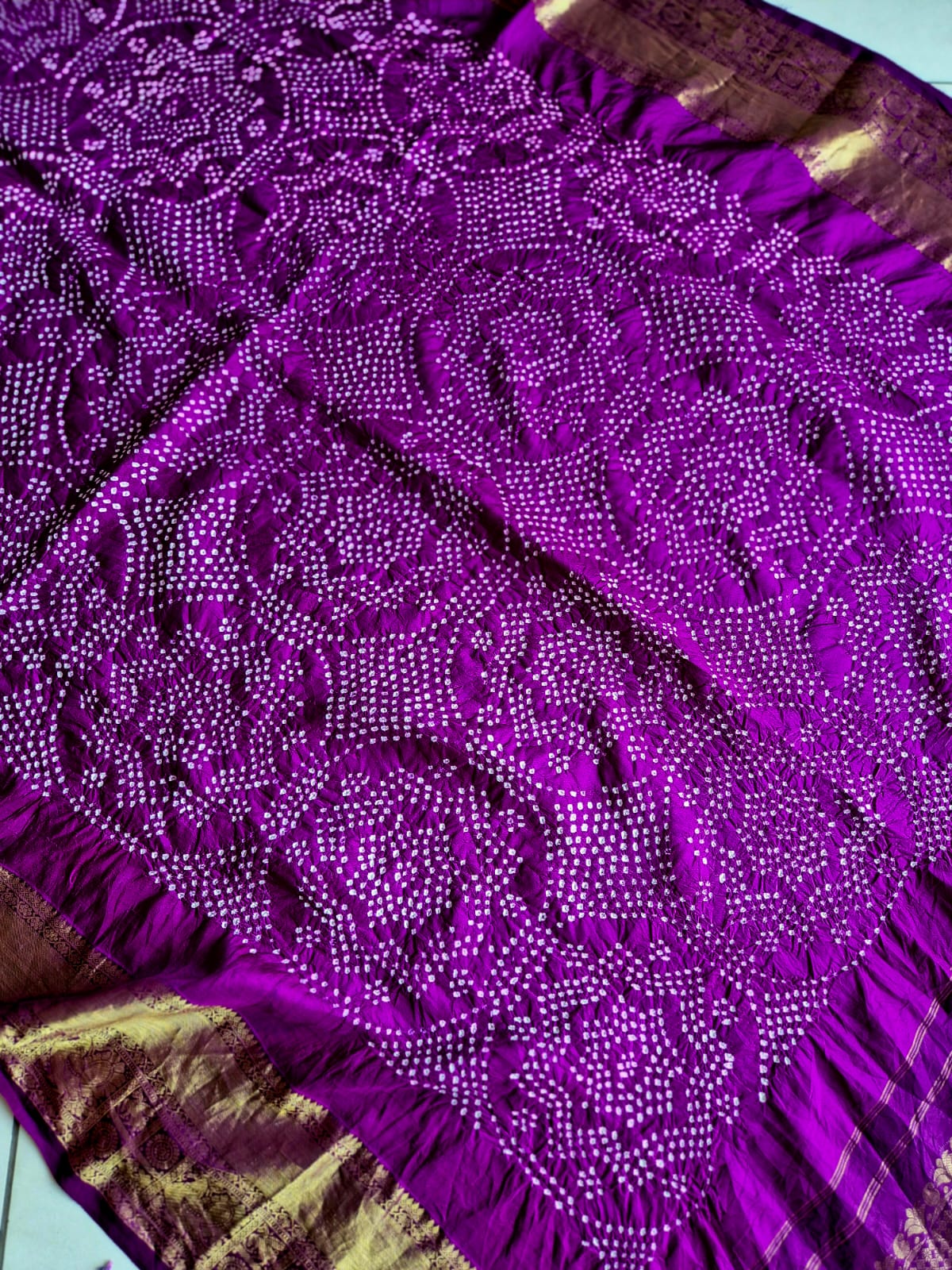 Purple Kanjivaram Silk Bandhani Dupatta