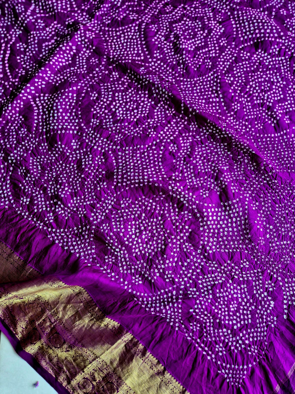 Purple Kanjivaram Silk Bandhani Dupatta