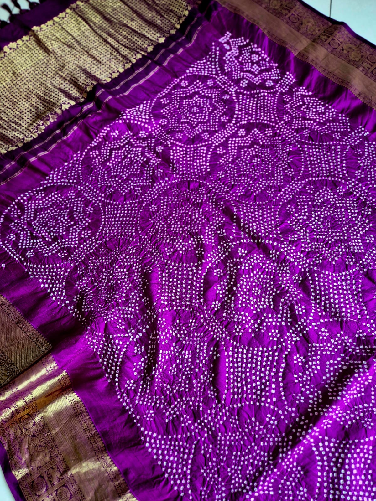 Purple Kanjivaram Silk Bandhani Dupatta