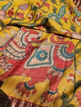 Yali and Floral Theme Kanjivaram Silk Kalamakari Saree