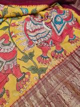 Yali and Floral Theme Kanjivaram Silk Kalamakari Saree