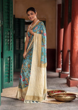 karigari-guldasta-pure-banarasi-georgette-kalamkari-saree-with-lucknow-hand-chikankari