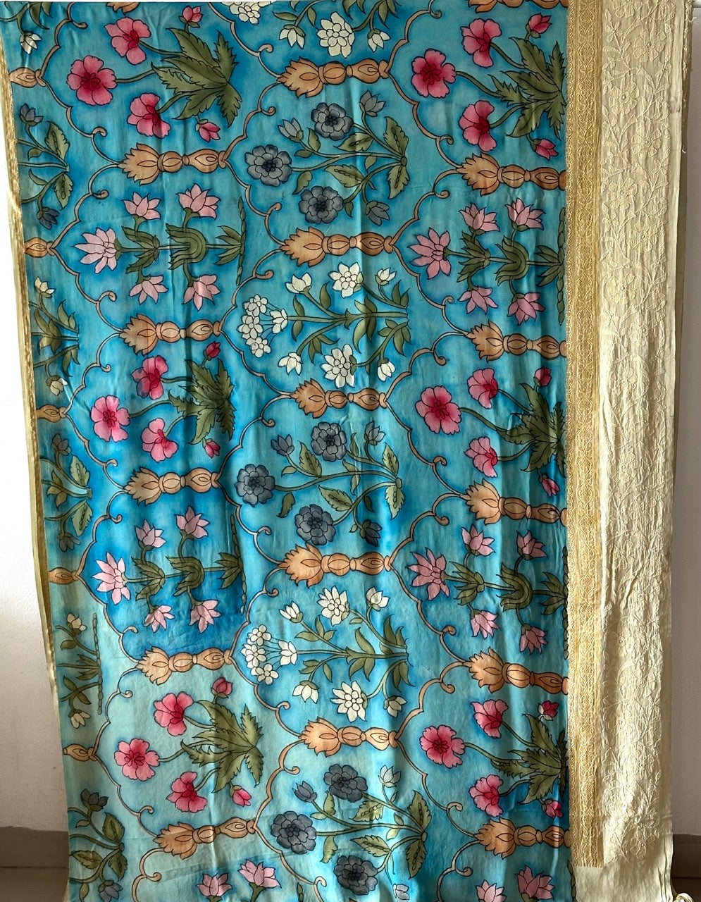 karigari-guldasta-pure-banarasi-georgette-kalamkari-saree-with-lucknow-hand-chikankari