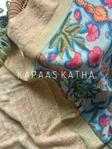 Karigari Guldasta – Pure Banarasi georgette Kalamkari Saree with Lucknow Hand Chikankari