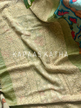 Karigari Guldasta – Pure Banarasi georgette Kalamkari Saree with Lucknow Hand Chikankari