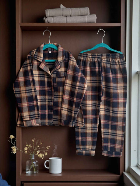 kids-cozy-navy-blue-beige-checked-winter-night-suit-set
