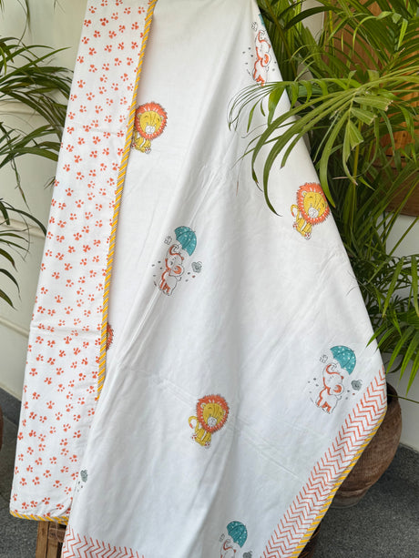 eco friendly kids blanket simba theme orange paw print soft breathable cotton made in india