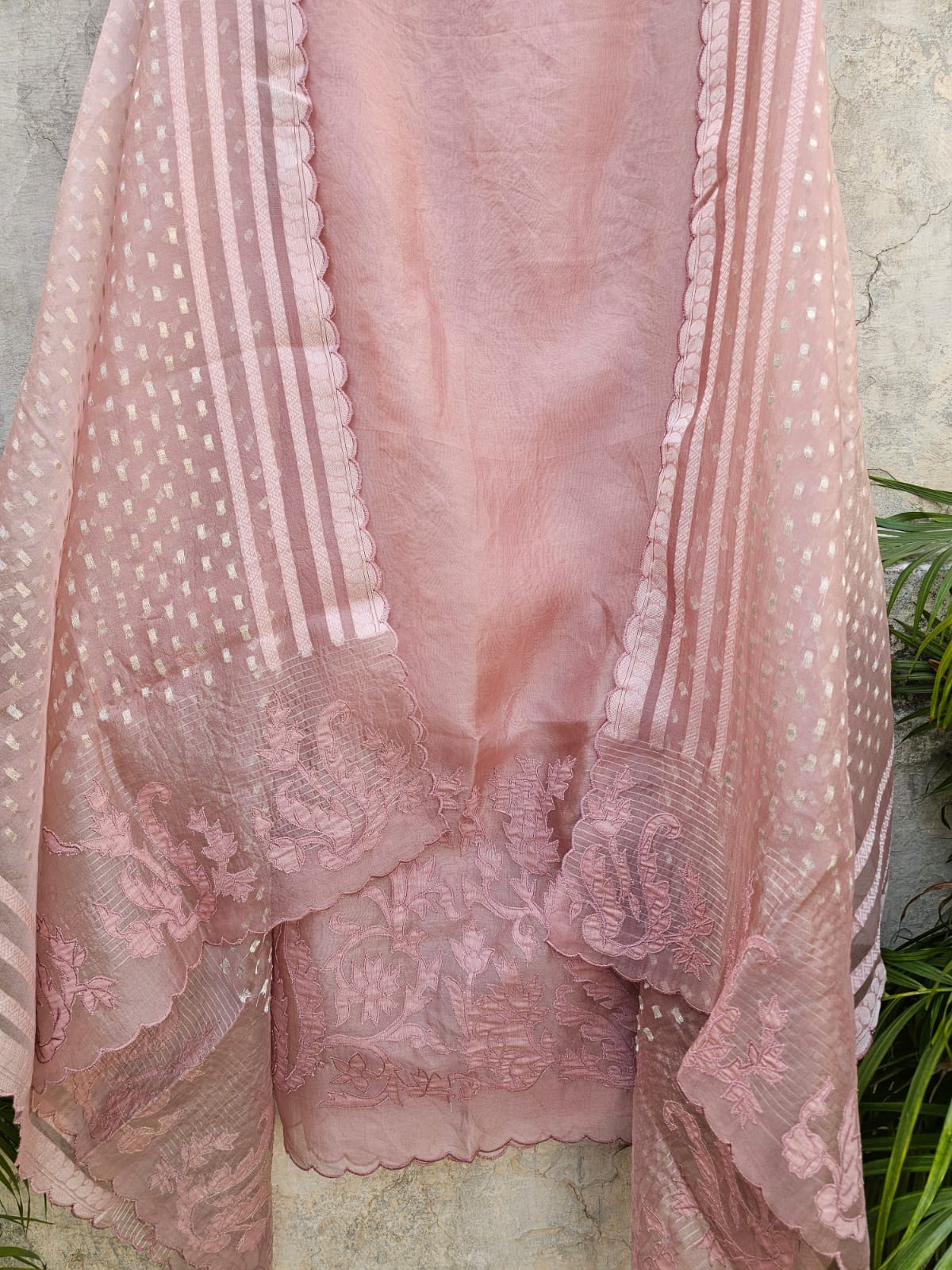 Lovely Blush Pink 3-pc Organza Kora Unstitched Suit Set