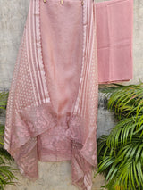 Lovely Blush Pink 3-pc Organza Kora Unstitched Suit Set