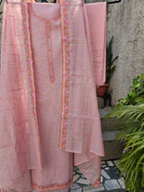 Pink 3 Piece Kota Cotton Unstitched Suit Set