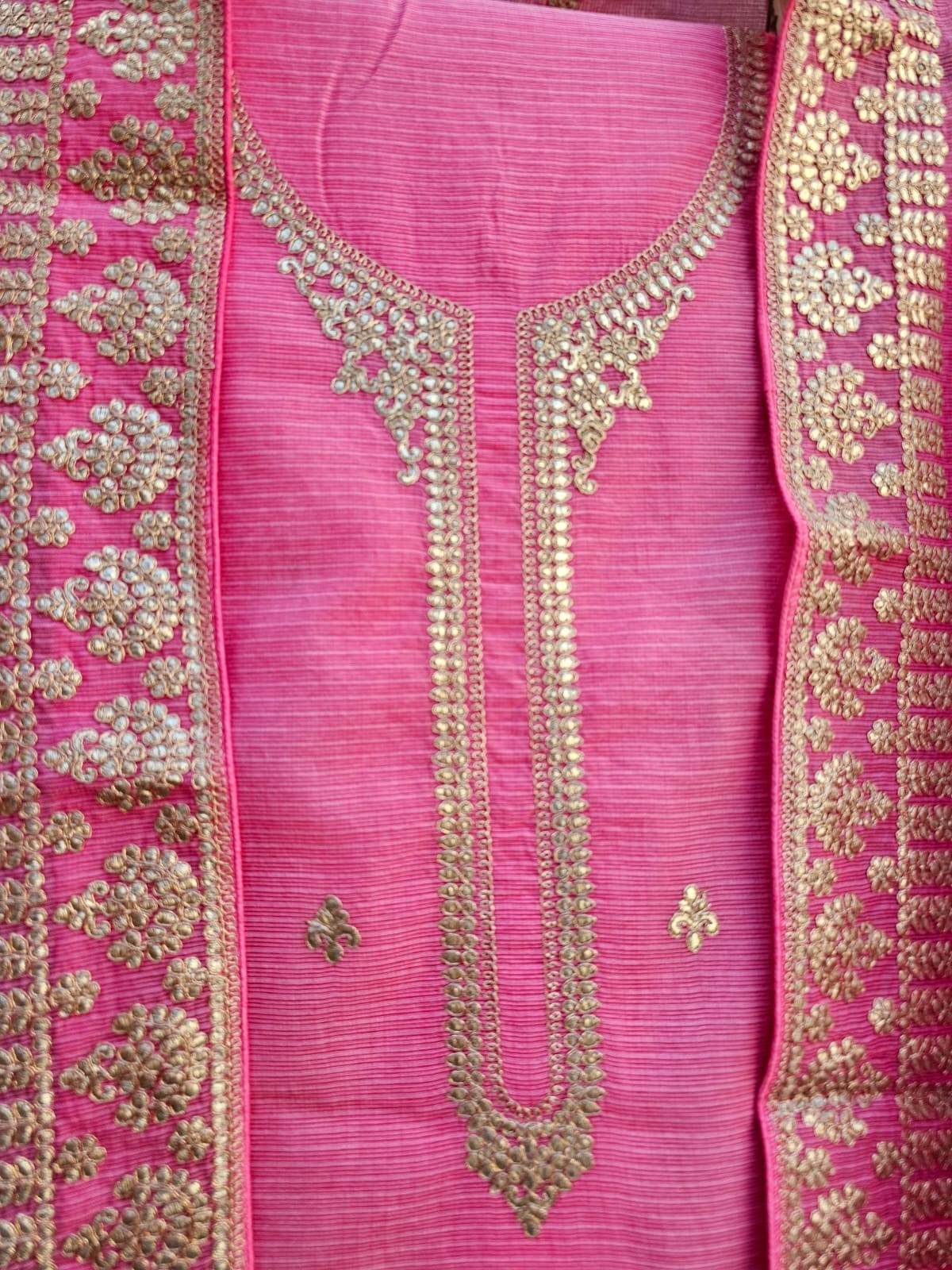 Elegant & Subtle Unstitched Kota Embroidered 3pc Suit Set - Candy Pink