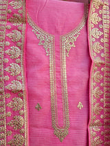 Elegant & Subtle Unstitched Kota Embroidered 3pc Suit Set - Candy Pink