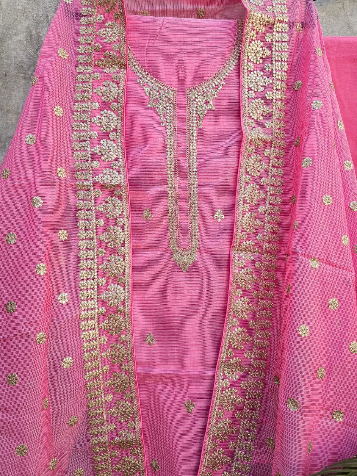 Elegant & Subtle Unstitched Kota Embroidered 3pc Suit Set - Candy Pink