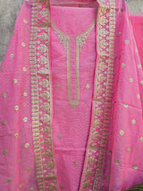 Elegant & Subtle Unstitched Kota Embroidered 3pc Suit Set - Candy Pink