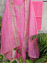 Elegant & Subtle Unstitched Kota Embroidered 3pc Suit Set - Candy Pink