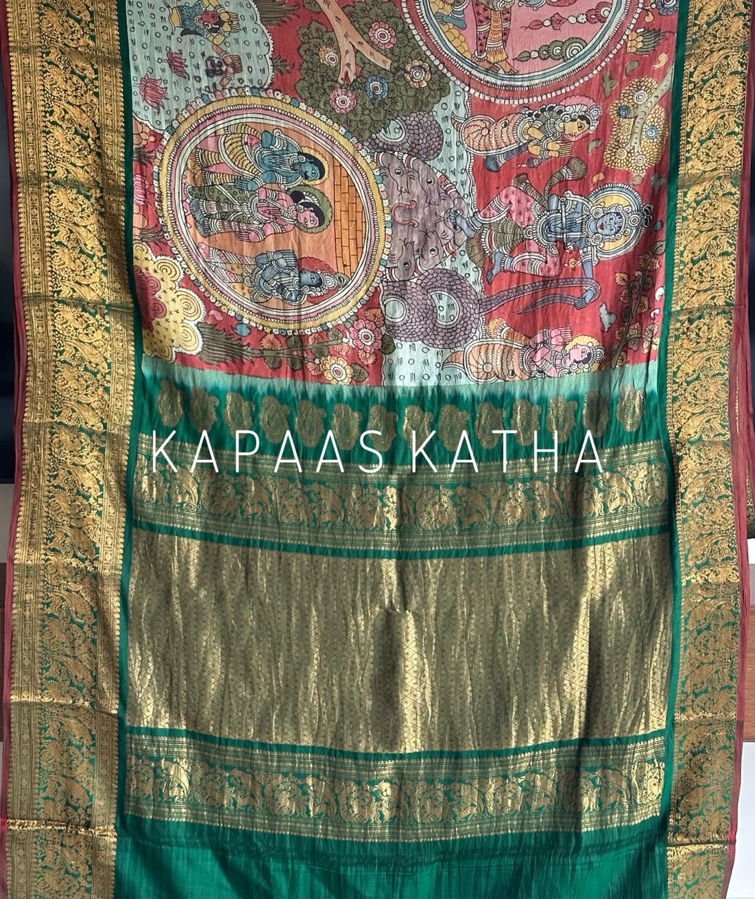 Handpainted Penkalamkari Kanjivaram Silk Saree | Kapaas Katha
