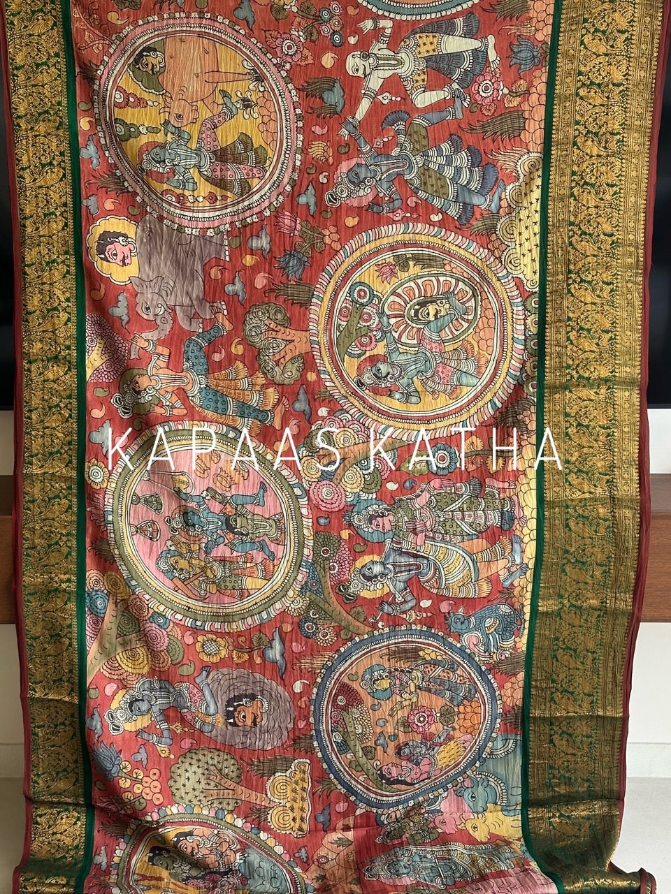 Handpainted Penkalamkari Kanjivaram Silk Saree | Kapaas Katha
