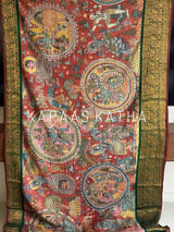 Handpainted Penkalamkari Kanjivaram Silk Saree | Kapaas Katha