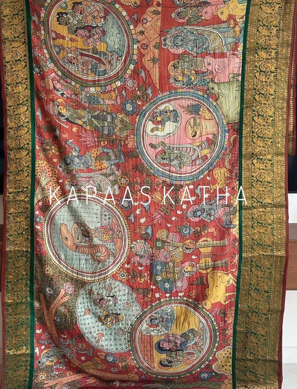Handpainted Penkalamkari Kanjivaram Silk Saree | Kapaas Katha
