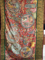 Handpainted Penkalamkari Kanjivaram Silk Saree | Kapaas Katha
