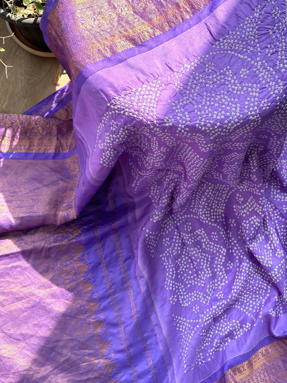 Lavender Kanjivaram Silk Bandhani Dupatta