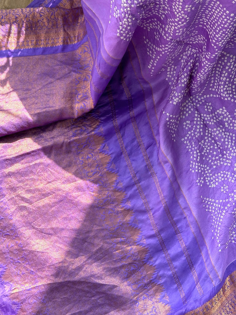 Lavender Kanjivaram Silk Bandhani Dupatta