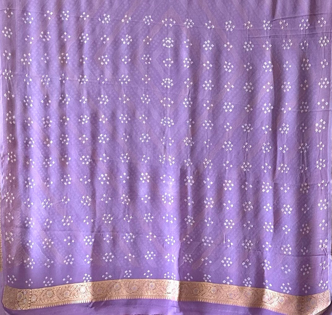 Elegant Lavander Pure Banarasi Georgette Bandhani Saree