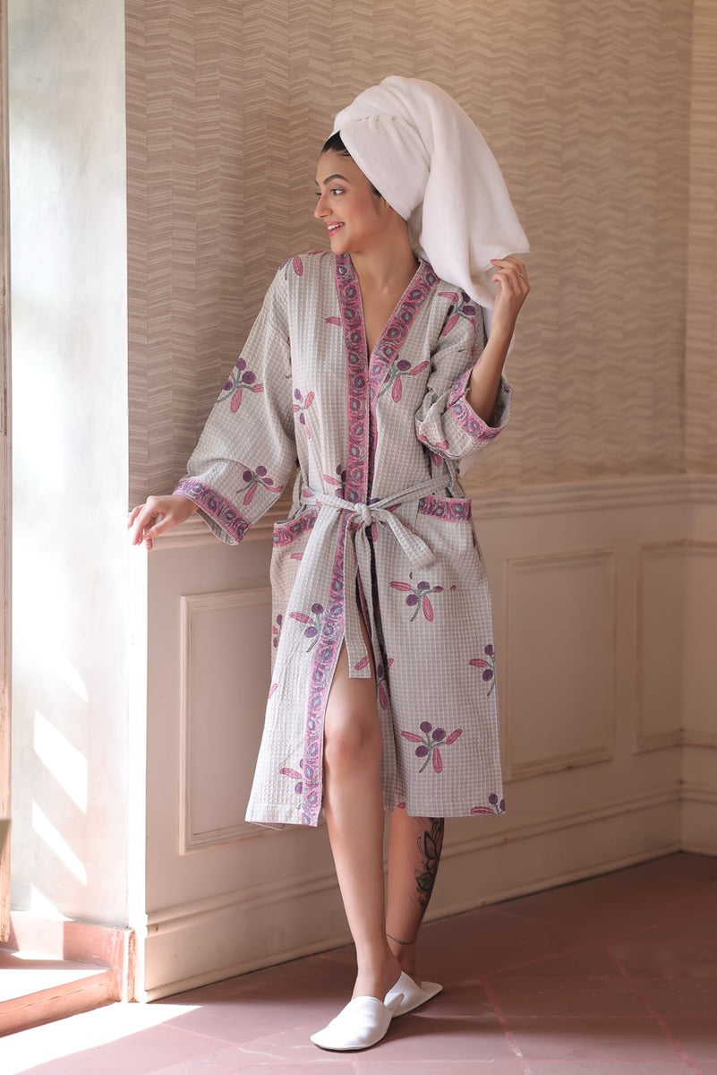 Layered Mist Robe Lavender Mist Waffle Cotton Robe – Kapaas Katha