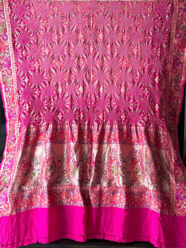 Very Exclusive Light and Dark Pink Pure Banarsi Georgette Meenakari Bandhani Dupatta