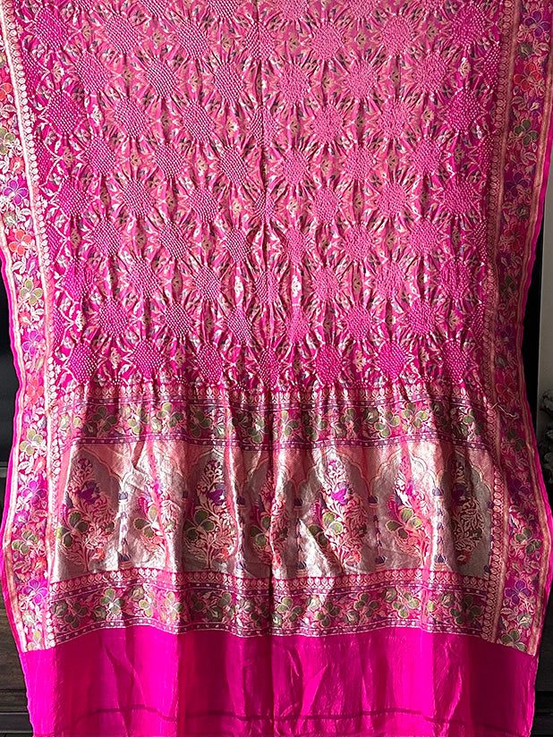 Very Exclusive Light and Dark Pink Pure Banarsi Georgette Meenakari Bandhani Dupatta