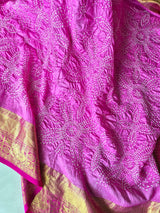 Gul-Bandh - Light and Dark Pink Kanjivaram Silk Floral Bandhani Dupatta