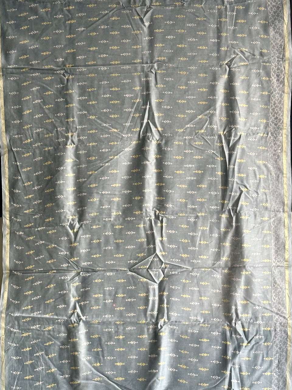 Light Grey Handblock Print Chanderi Cotton Silk Saree