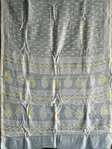 Light Grey Handblock Print Chanderi Cotton Silk Saree