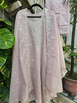 Light Mauve Sophisticated Chanderi Mulmul Three Piece Semi Stitched Suit Set