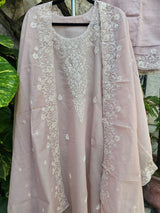 Light Mauve Sophisticated Chanderi Mulmul Three Piece Semi Stitched Suit Set