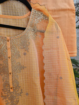 Elegant & Subtle Light Orange Semi Stitched Kota Embroidered Suit Set