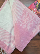 Elegant Mulmul Cotton Saree made on Jacquard Loom in Ligh Pink Colour