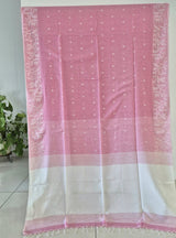 Elegant Mulmul Cotton Saree made on Jacquard Loom in Ligh Pink Colour