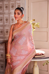 Light Pink Colour Pure Banarsi Gerogette Bandhani Saree