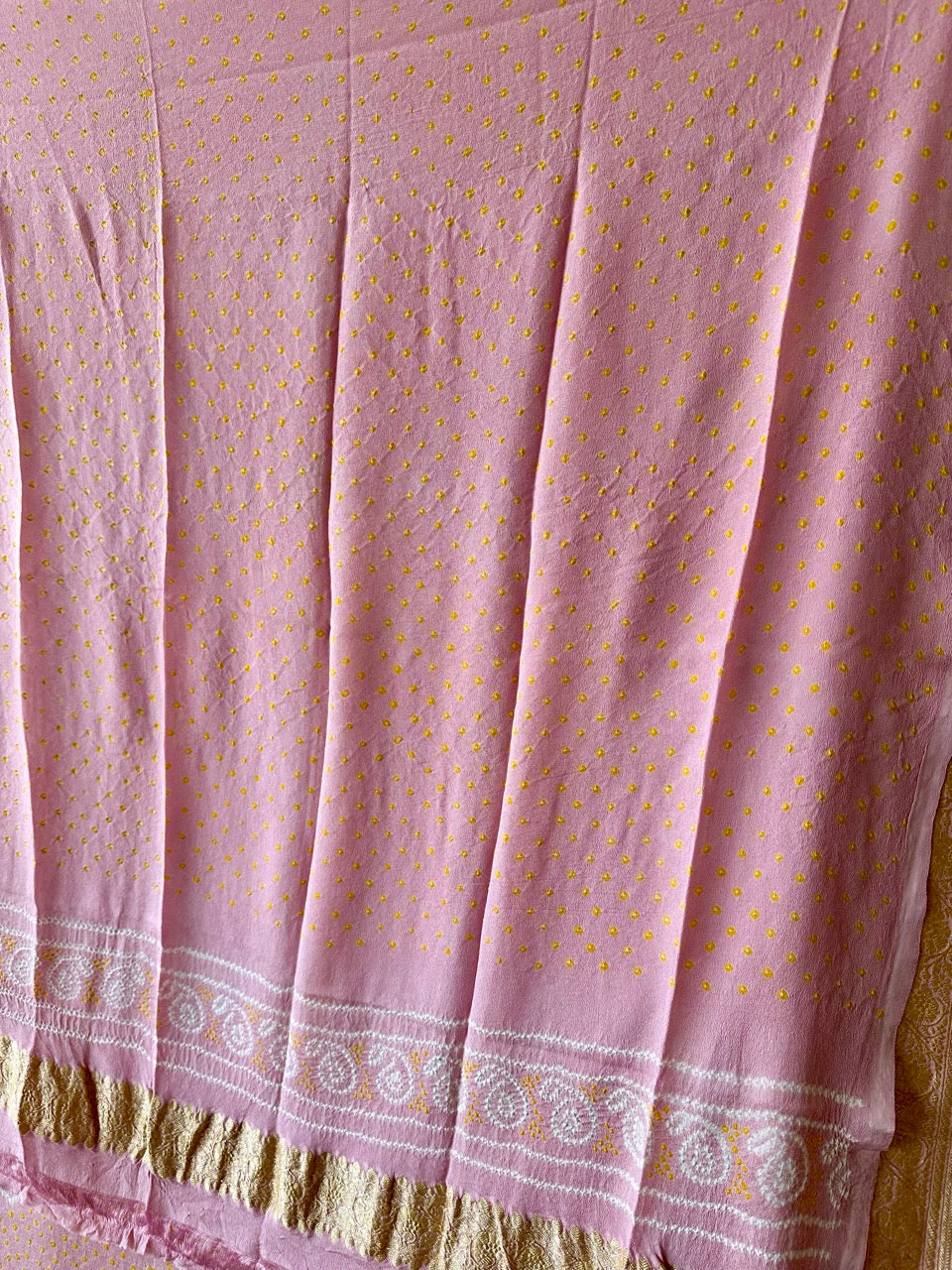 Light Pink Colour Pure Banarsi Gerogette Bandhani Saree