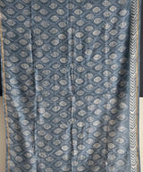 Light Steel Grey Handblock Print Chanderi Cotton Silk Saree