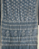Light Steel Grey Handblock Print Chanderi Cotton Silk Saree