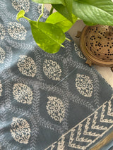 Light Steel Grey Handblock Print Chanderi Cotton Silk Saree