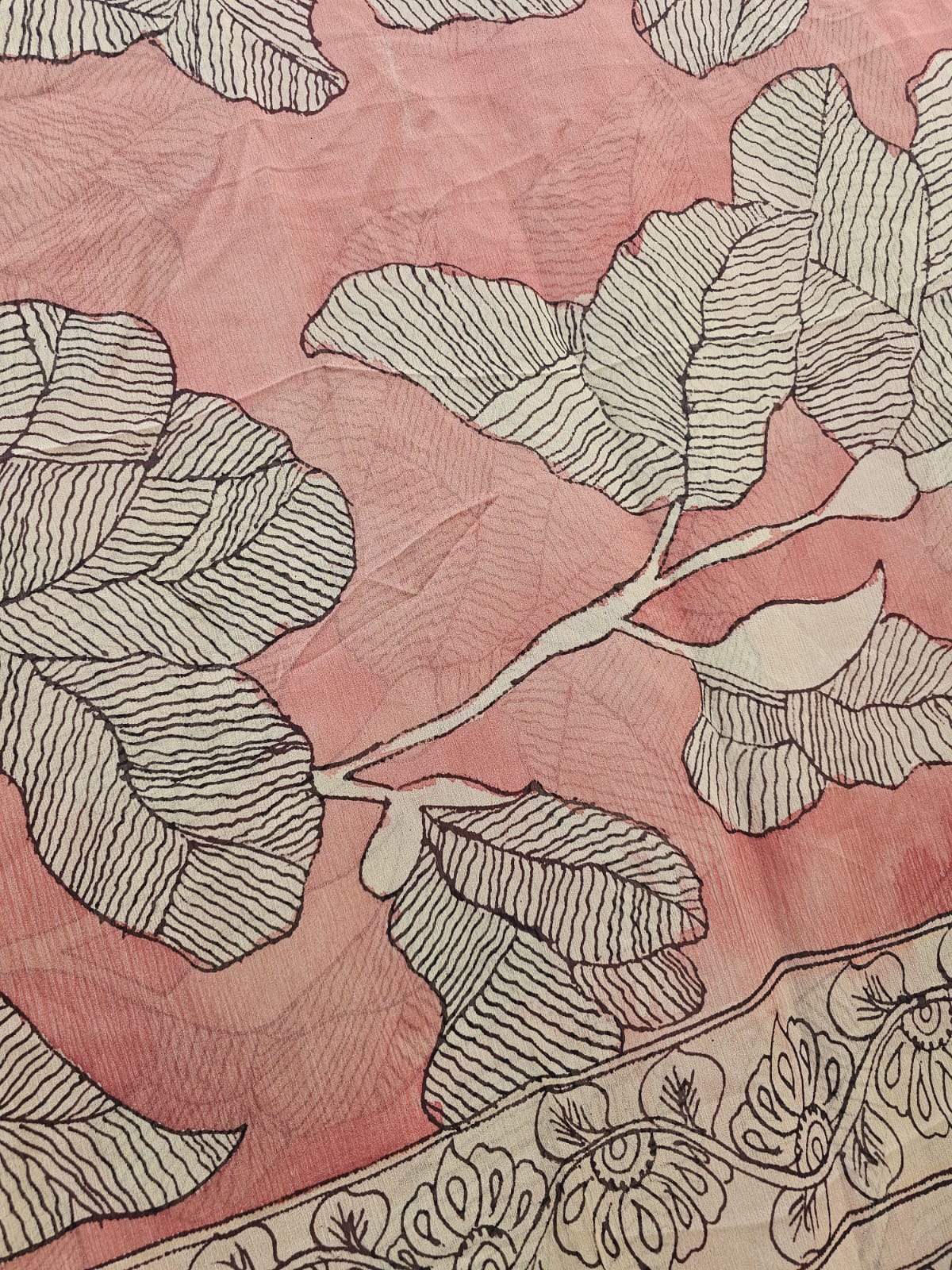 lightweight-handloom-kalamkari-peach-chiffon-saree