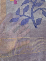 Lilac Base with Violet Stems Handloom Tissue Silk Saree with Jamdani weaving