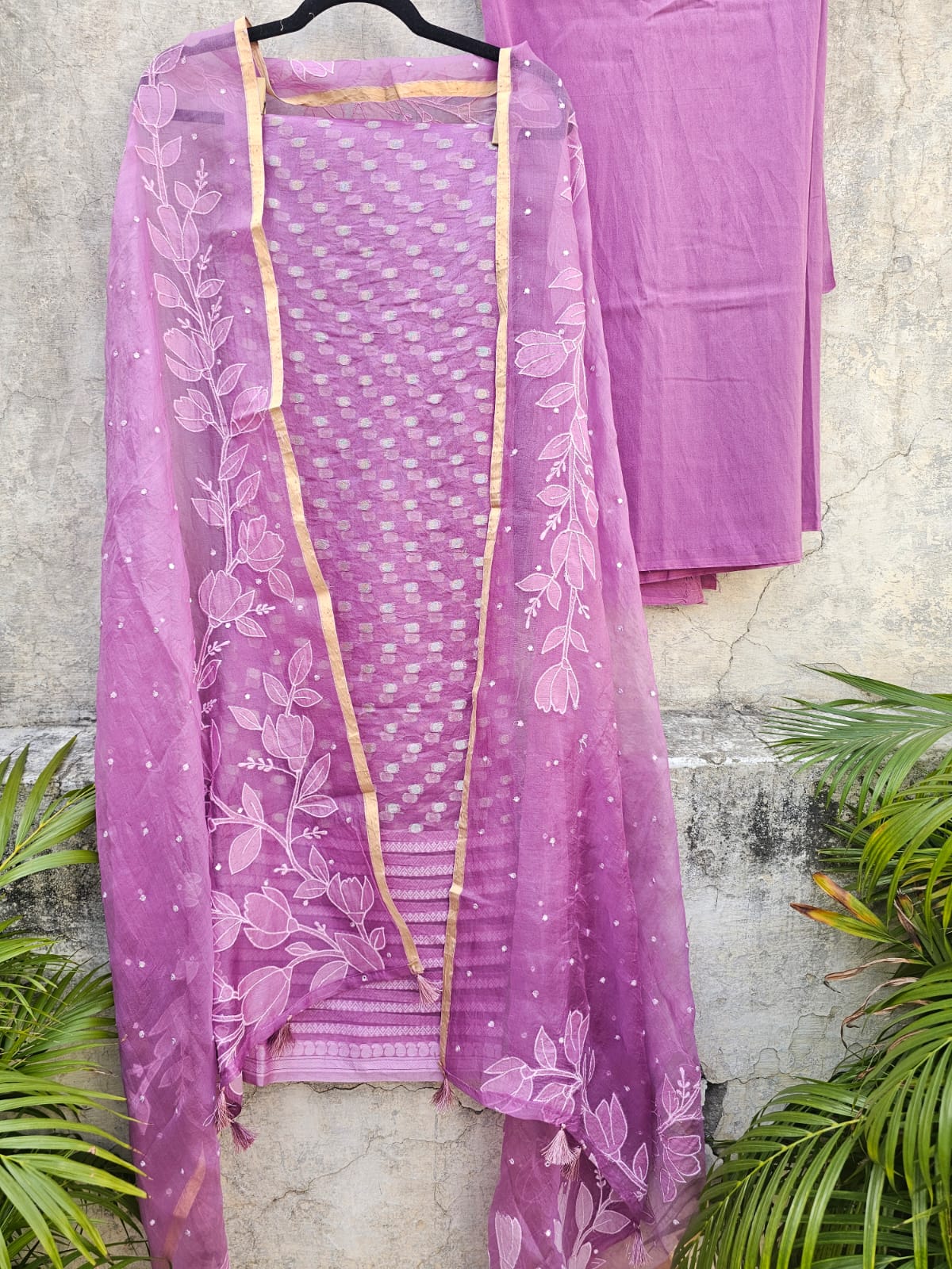 Lovely Lilac 3-pc Kora Silk Unstitched Suit Set