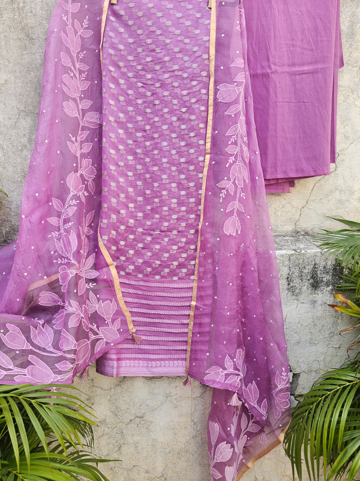 Lovely Lilac 3-pc Kora Silk Unstitched Suit Set